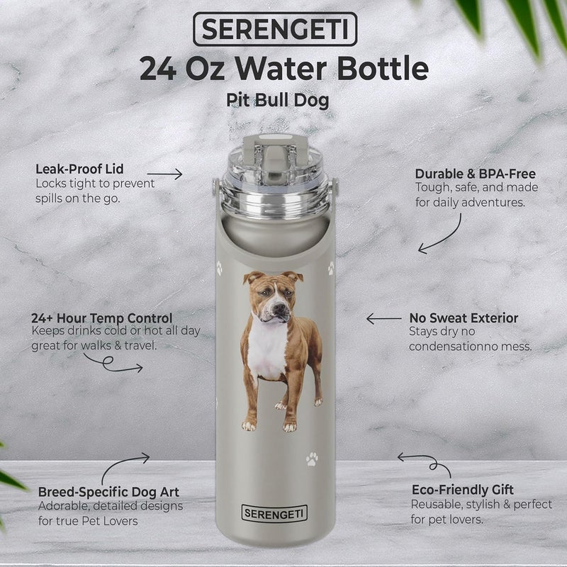 ES Pets SERENGETI 24 Oz Water Bottle Stainless Steel with Spill Proof Lid - Double walled Vacuum Insulated water flask - Realistic 3D Print of your favorite dog (Pit Bull) - Image 4